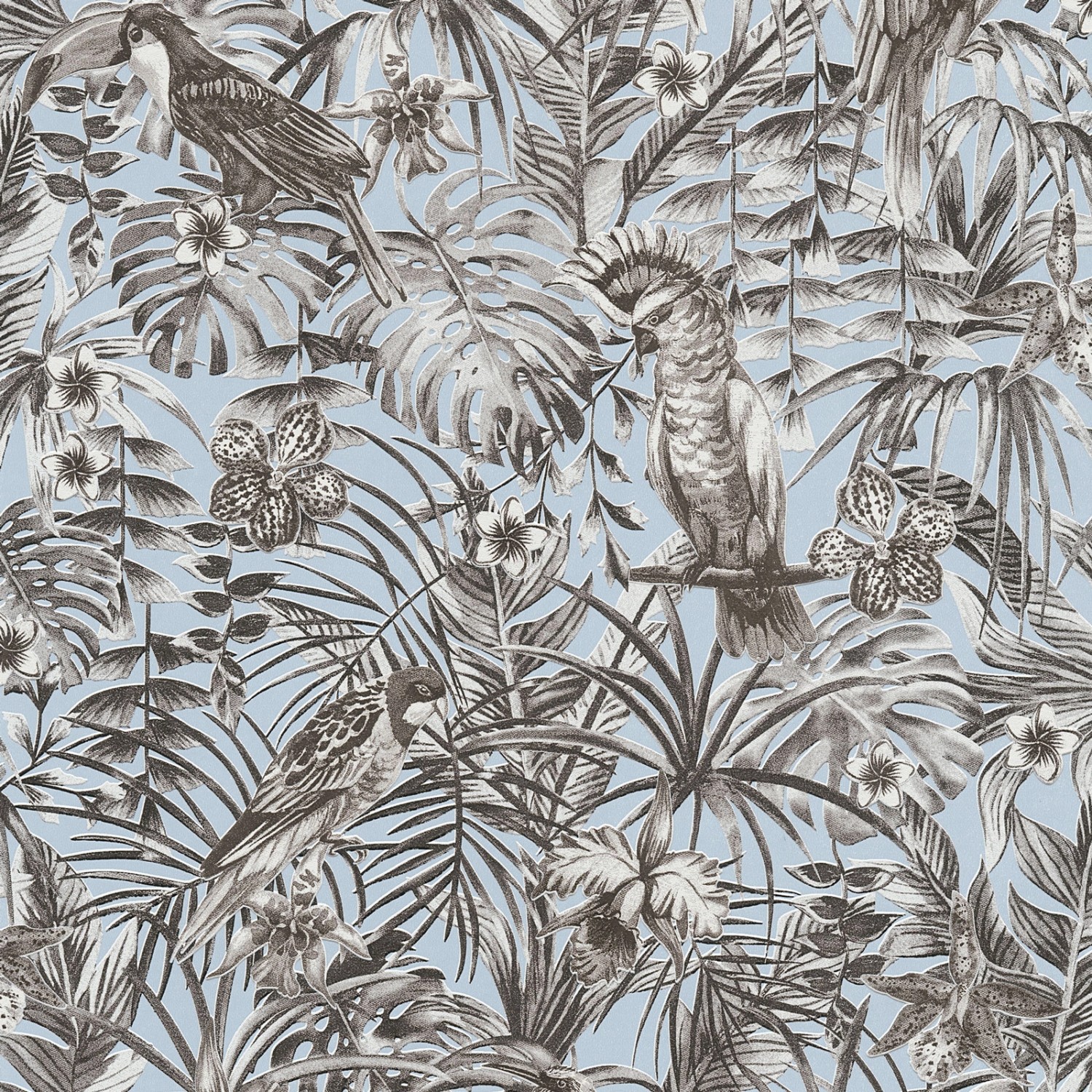 Bricoflor Vintage Tapete mit Palmenblättern Dschungel Tapete in Hellblau un günstig online kaufen