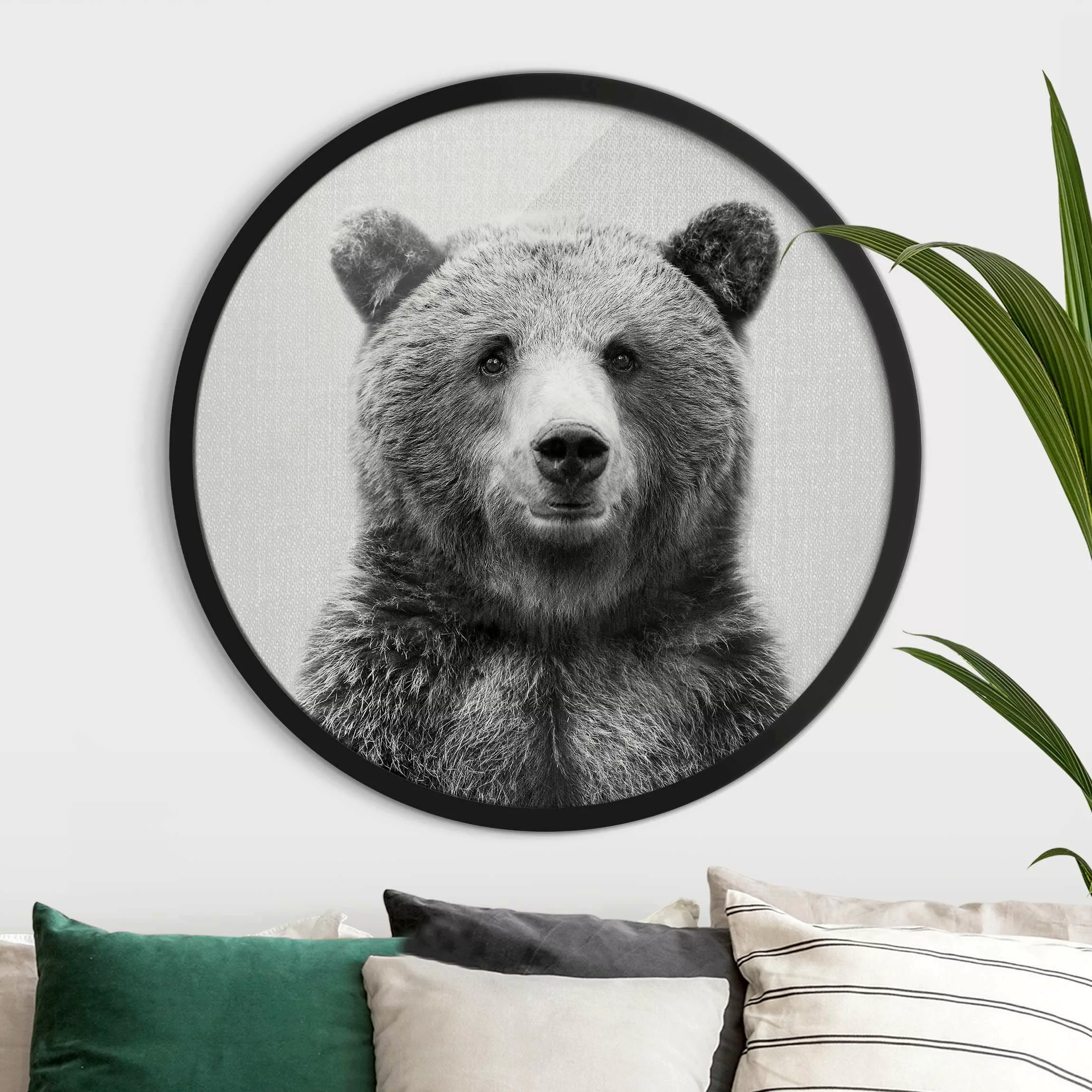 Rundes Gerahmtes Bild Grizzlybär Gustel Schwarz Weiß günstig online kaufen