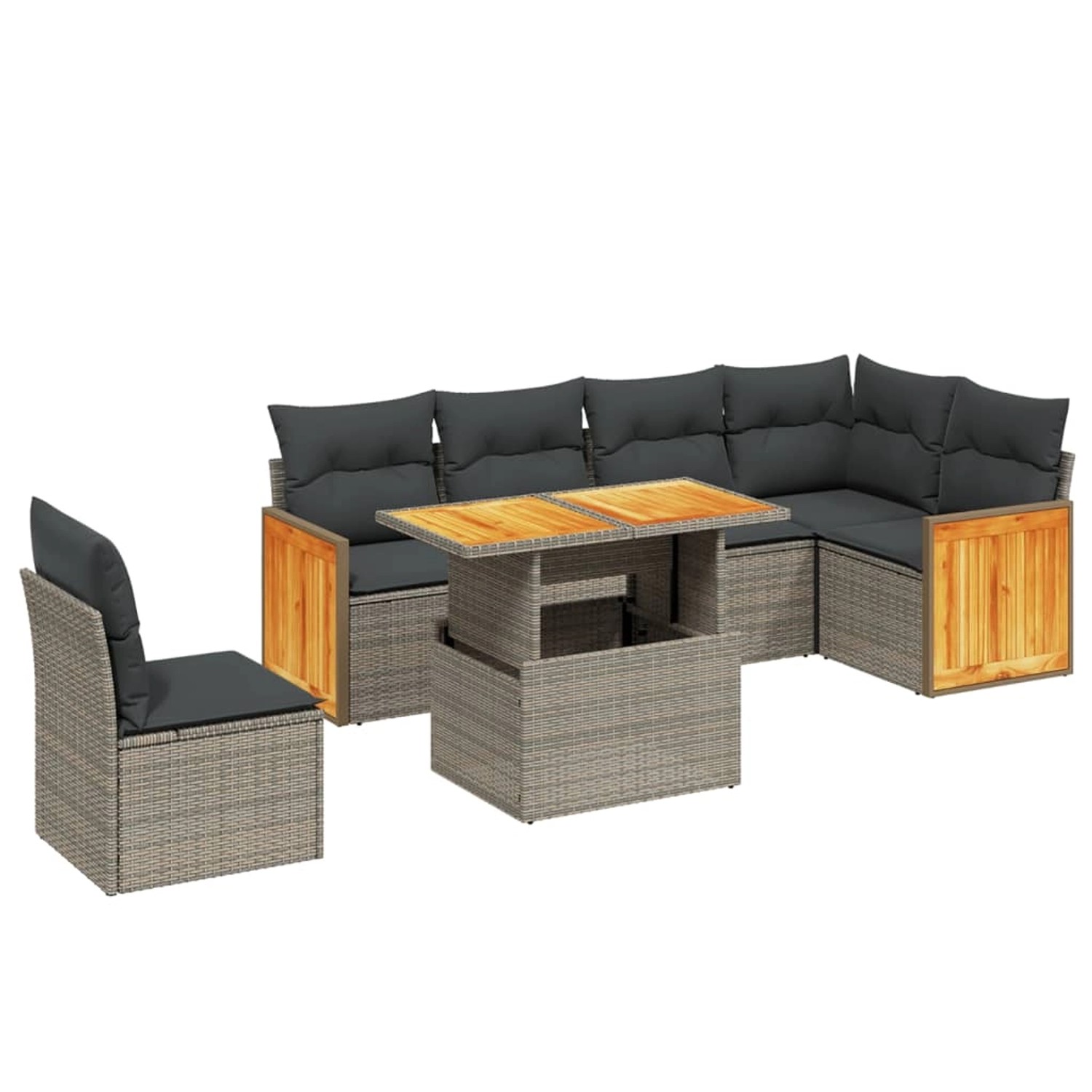 vidaXL 7-Tlg Garten-Sofagarnitur mit Kissen Grau Poly Rattan 3273986 günstig online kaufen