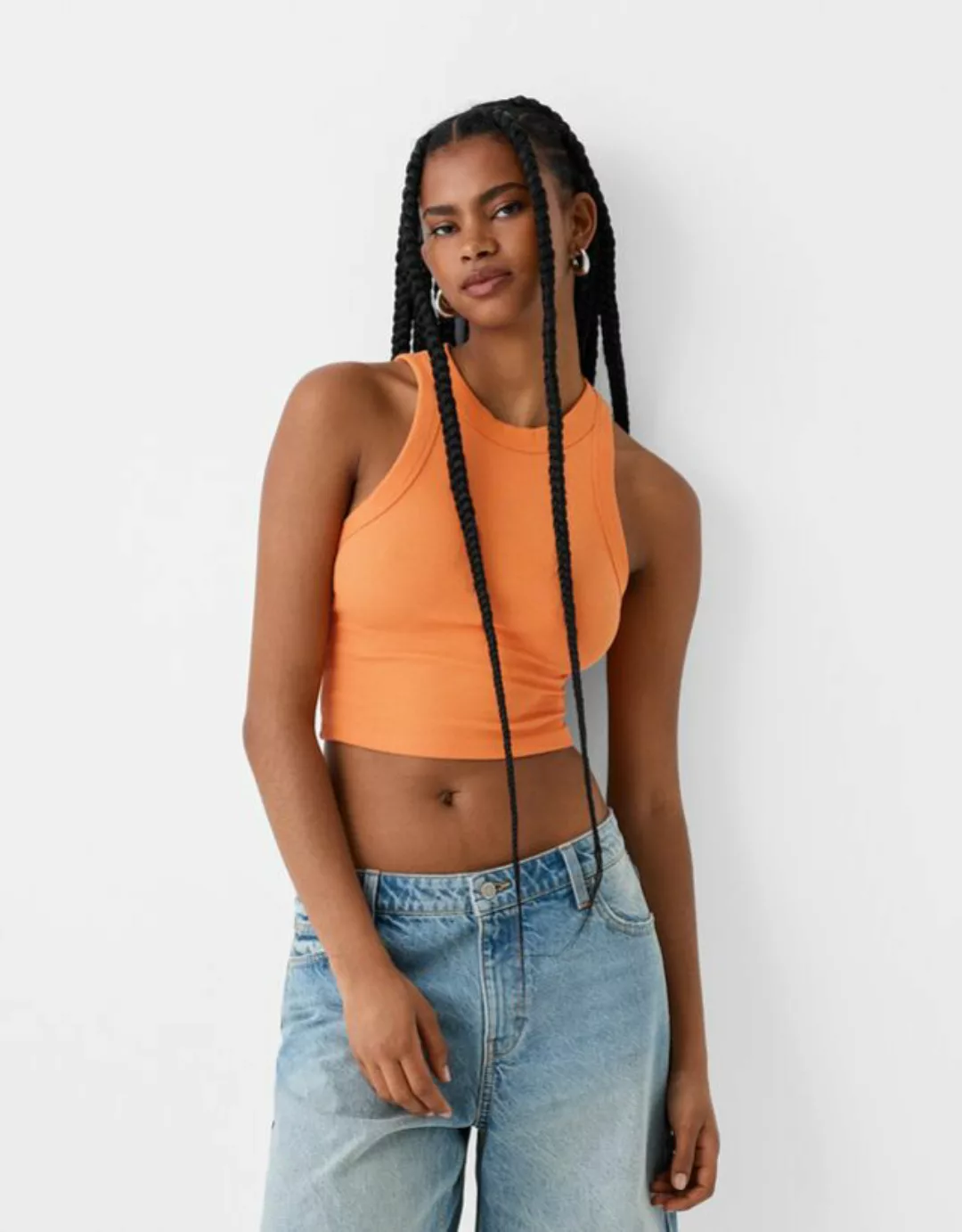 Bershka Ärmelloses Shirt Mit Patentmuster Damen S Orange günstig online kaufen