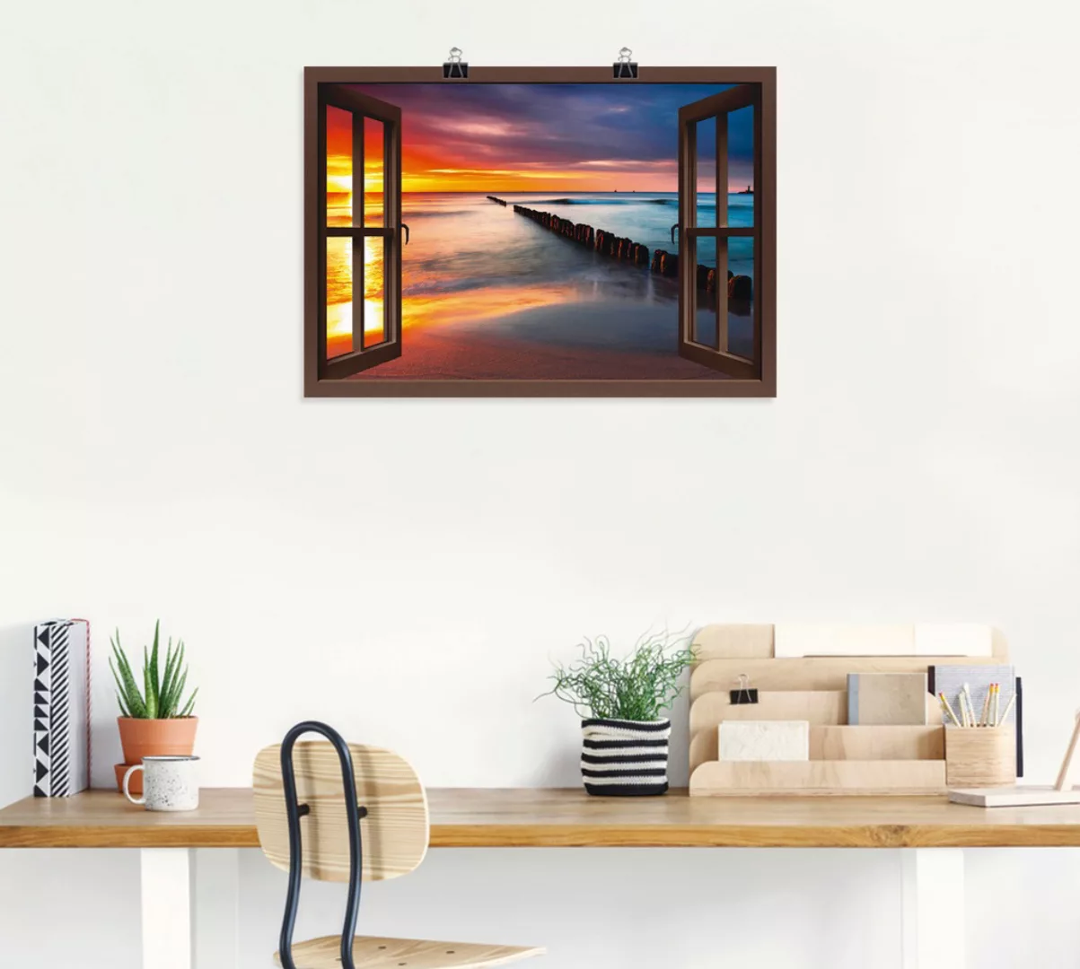 Artland Wandbild "Fensterblick Ostsee mit Sonnenaufgang", Fensterblick, (1 günstig online kaufen