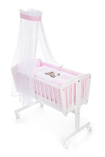 Babyhafen Stubenbett Komplettwiegeset Teddybär-Schmetterlinge Rosa Babywieg günstig online kaufen