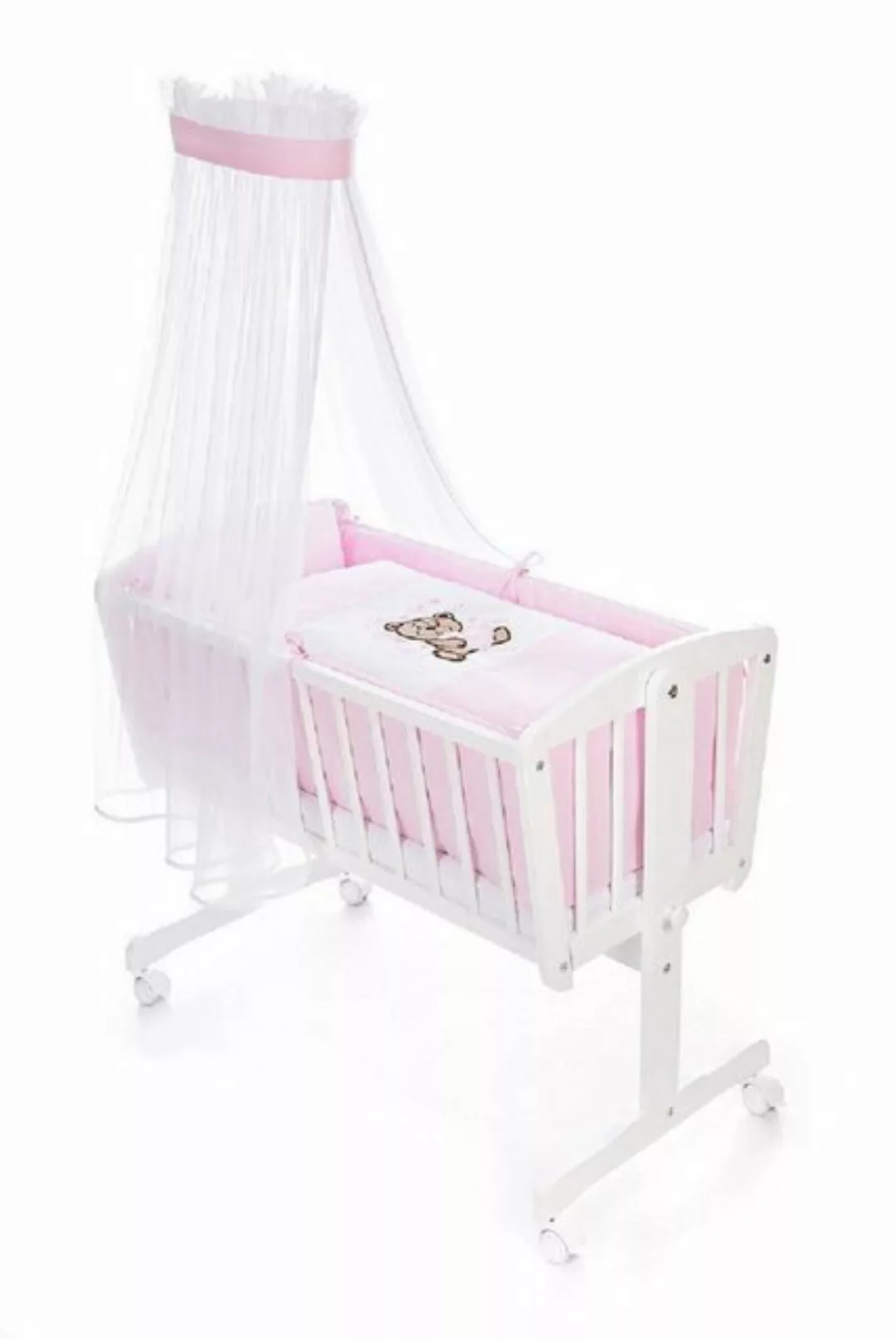 Babyhafen Stubenbett Komplettwiegeset Teddybär-Schmetterlinge Rosa Babywieg günstig online kaufen