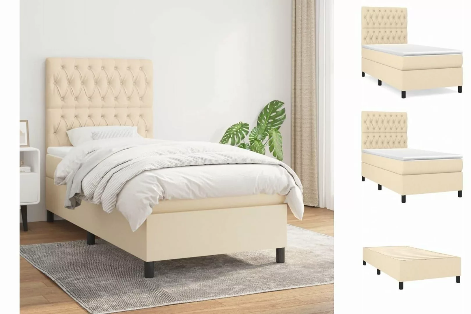 vidaXL Bettgestell Boxspringbett mit Matratze Creme 100x200 cm Stoff Bett B günstig online kaufen