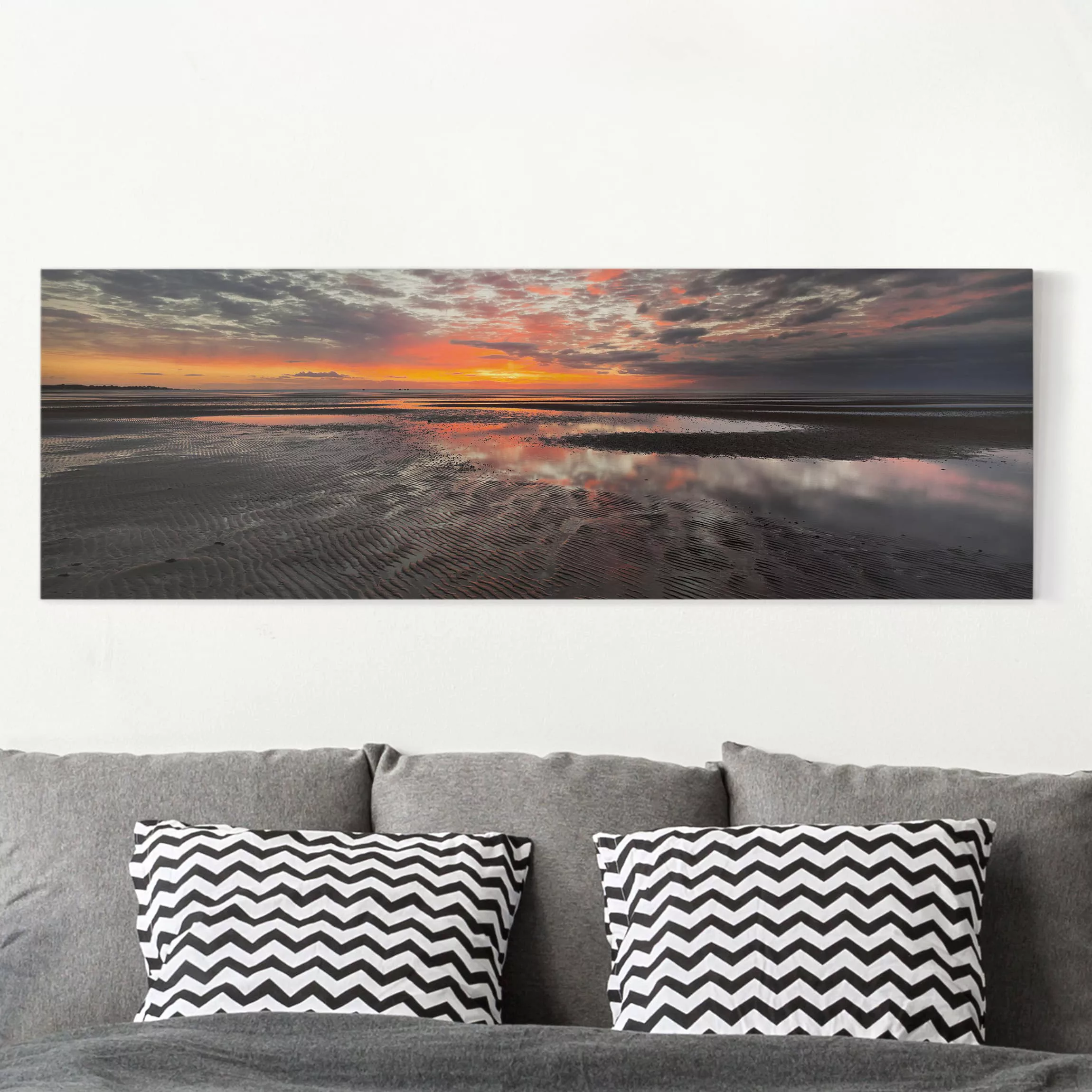 Leinwandbild Natur & Landschaft - Panorama Sonnenaufgang im Watt günstig online kaufen