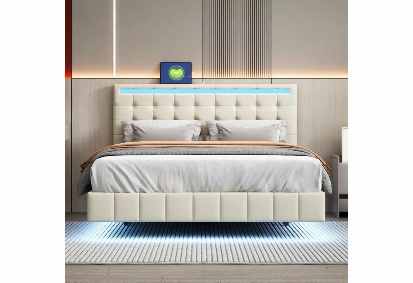 Gotagee Polsterbett Ausgesetzt Polsterbett mit LED Doppelbett Gästebett mod günstig online kaufen