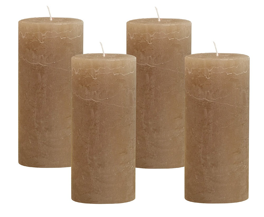 4 Rustic Stumpenkerzen Premium Kerze Taupe 7x15cm - 65 Std Brenndauer günstig online kaufen