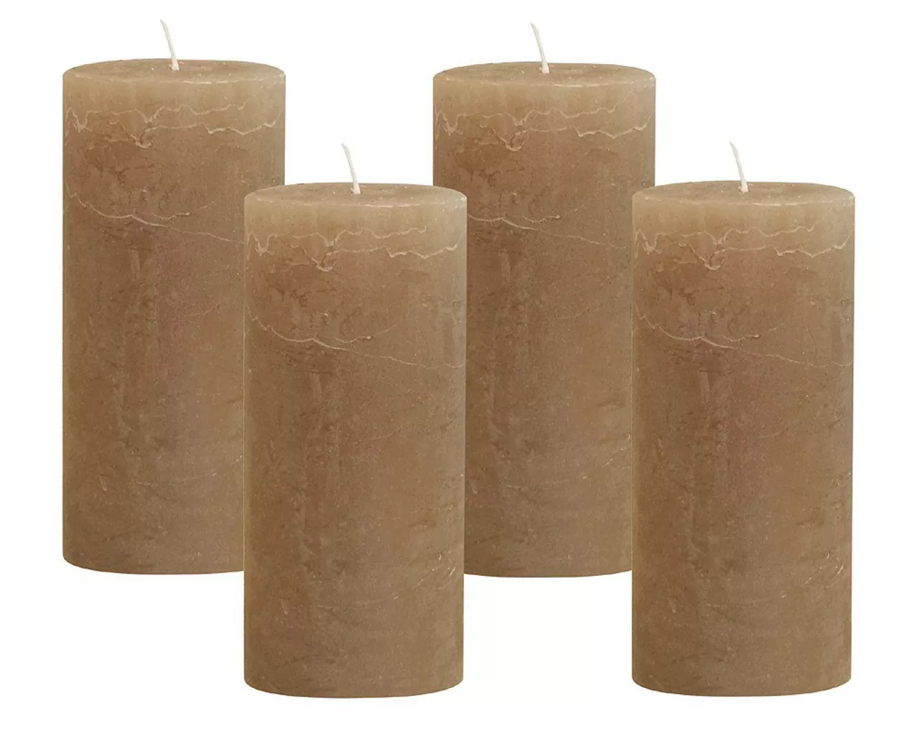 4 Rustic Stumpenkerzen Premium Kerze Taupe 7x15cm - 65 Std Brenndauer günstig online kaufen