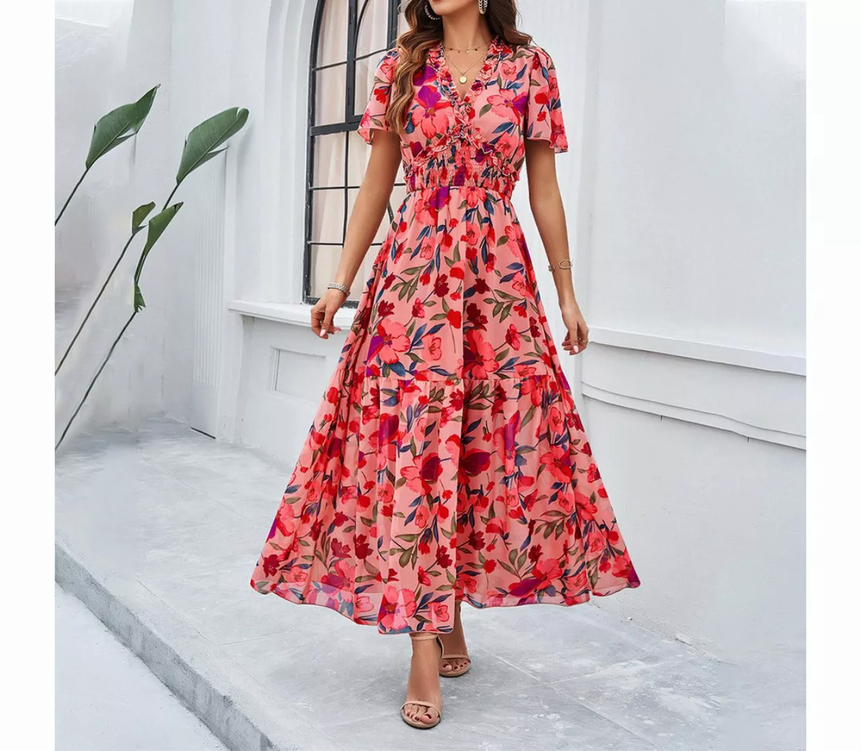 DEBAIJIA Dirndl Sommerkleid Damen Blumenmuster Kleid Lässiger Elegant günstig online kaufen