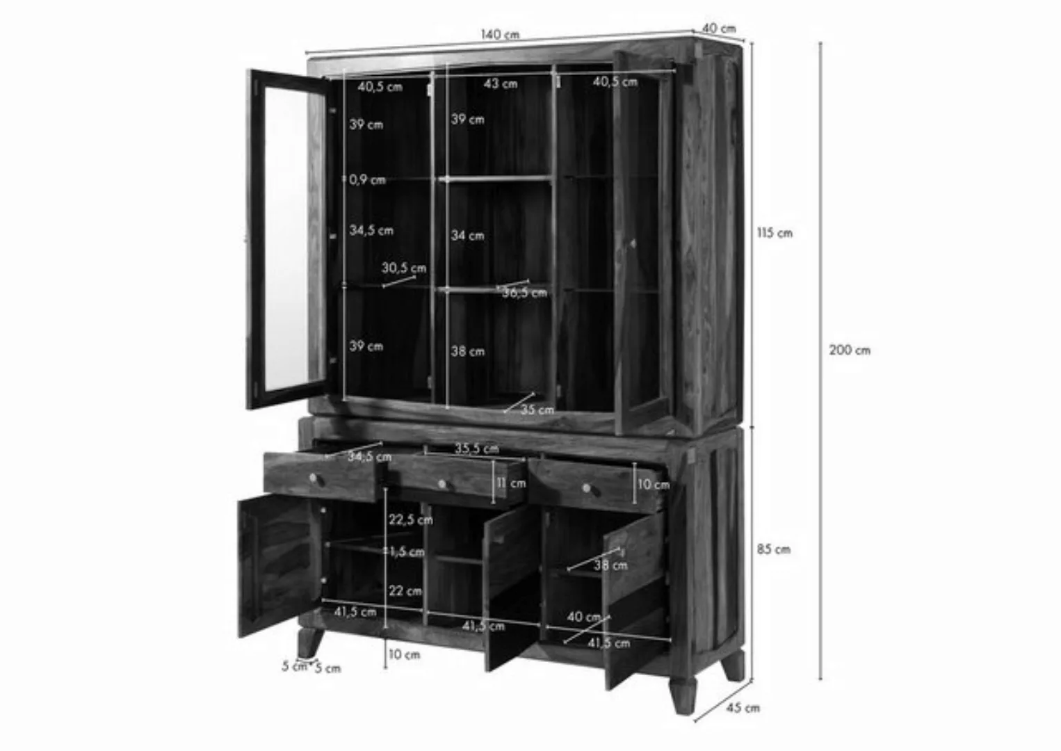 Massivmoebel24 Buffet ANCONA Buffet Sheesham - Verschiedene Farben günstig online kaufen