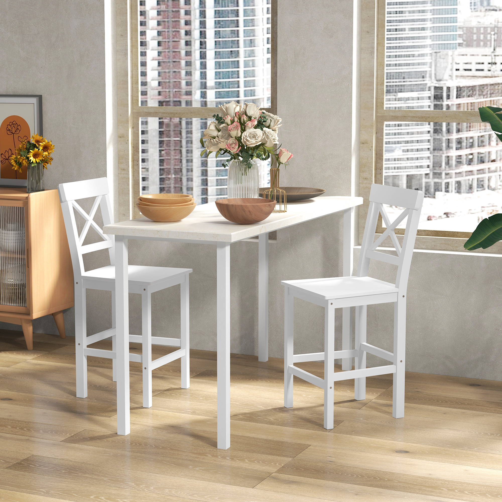 HOMCOM Set von 2 Barhockern, Barhocker im Landhausstil aus Holz, 60 cm Höhe günstig online kaufen