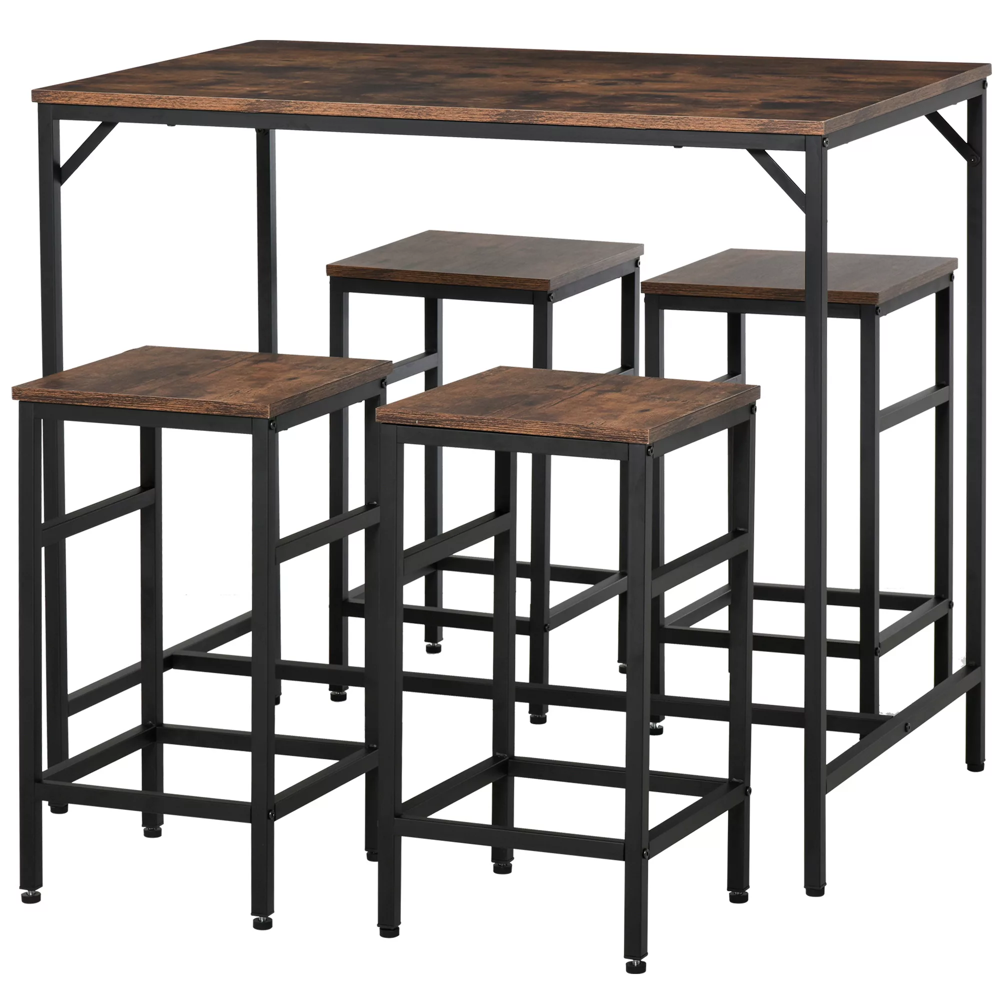 HOMCOM Bartisch-Set Stehtisch mit 4 Barhockern 5-teiliges Tischset Küchentr günstig online kaufen