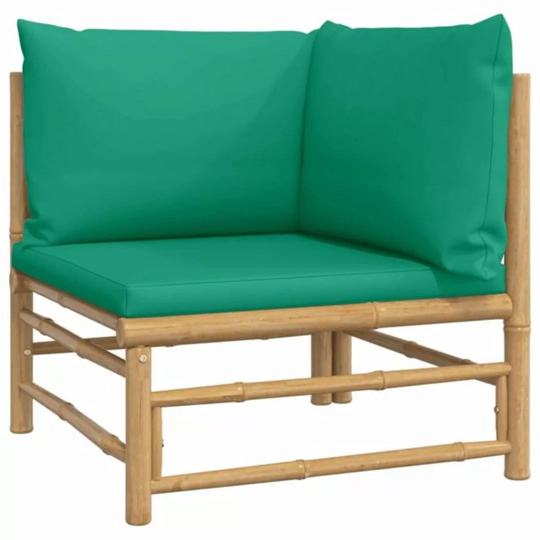 HomeMiYN Ecksofa Garten-Ecksofa mit Grünen Kissen Bambus günstig online kaufen