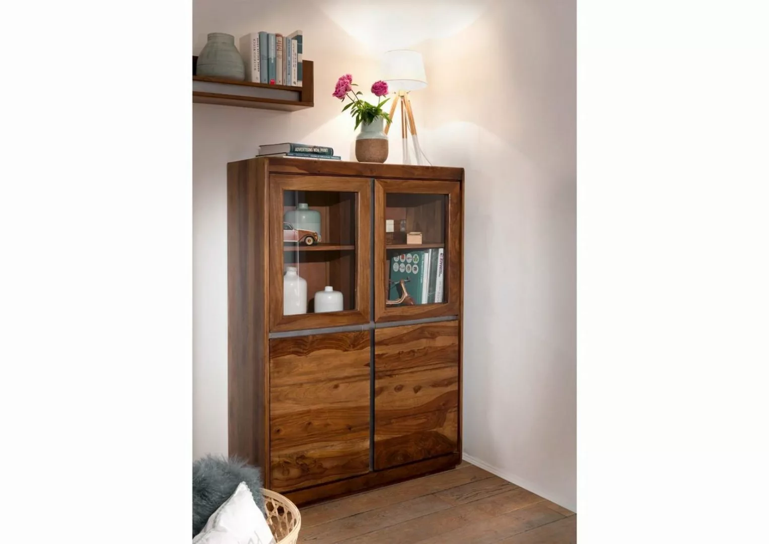 Massivmoebel24 Standvitrine Vitrine Sheesham 102x40x147 noble unique lackie günstig online kaufen