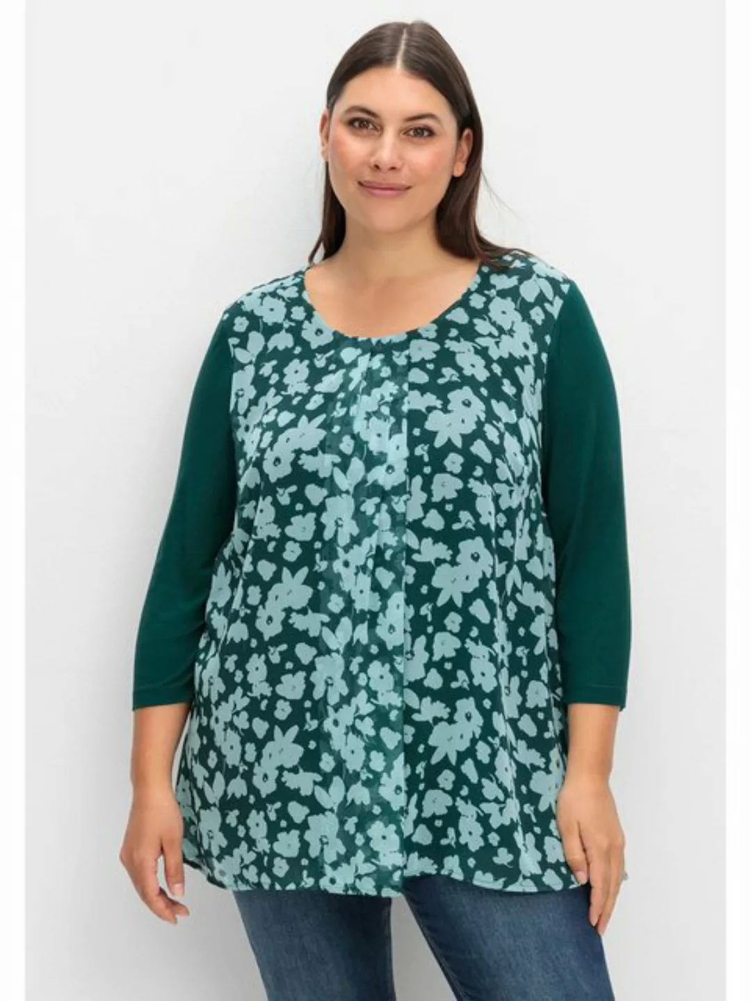 Sheego 3/4-Arm-Shirt "Große Größen", mit bedrucktem Chiffon günstig online kaufen