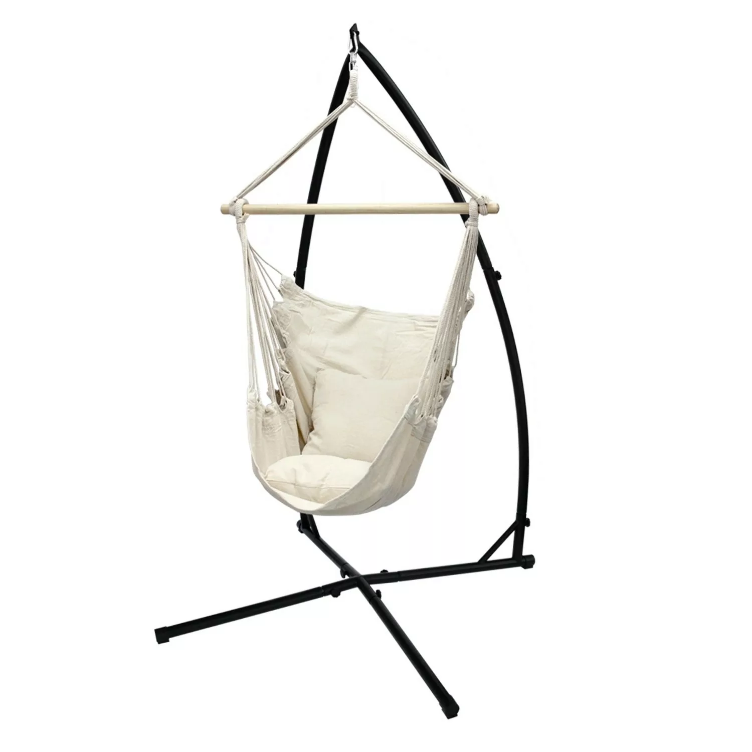 ECD Germany Hängesessel Beige mit Gestell Schwarz 208cm Hängestuhl aus Baum günstig online kaufen