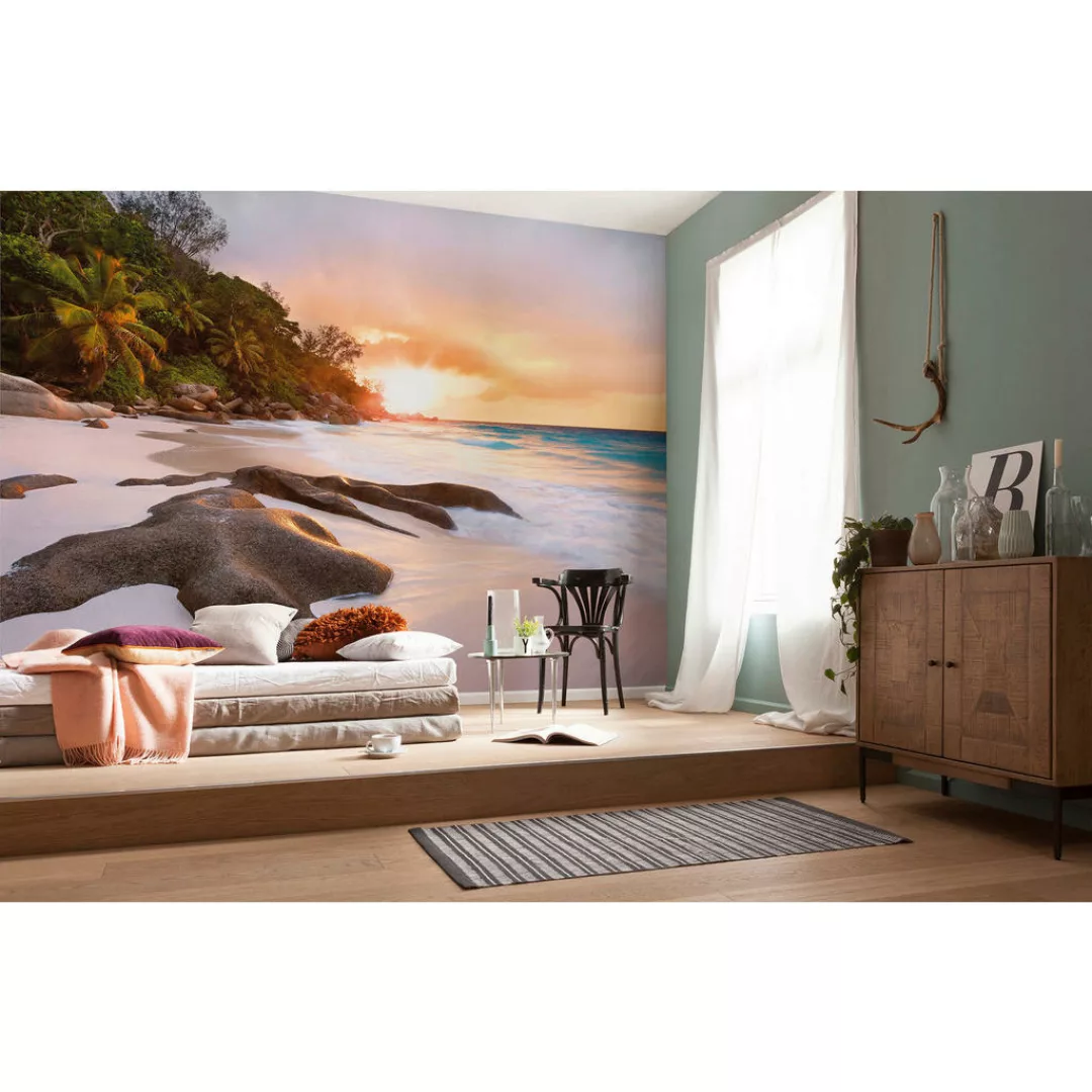 Sanders & Sanders Fototapete Strand Sandbraun Grün und Blau 368 x 248 cm 61 günstig online kaufen