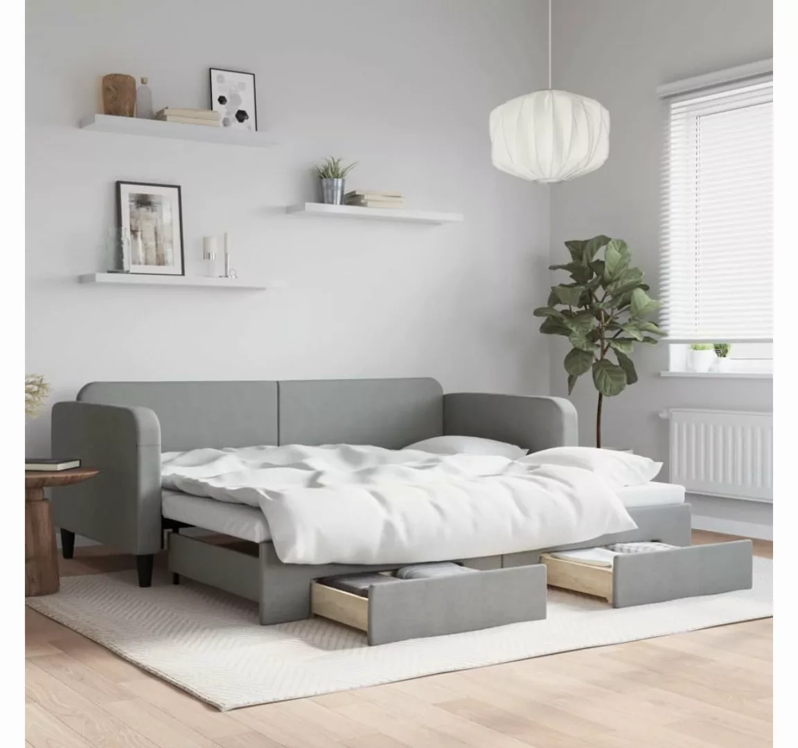 vidaXL Gästebett Tagesbett Ausziehbar mit Schubladen Hellgrau 90x200 cm Sto günstig online kaufen