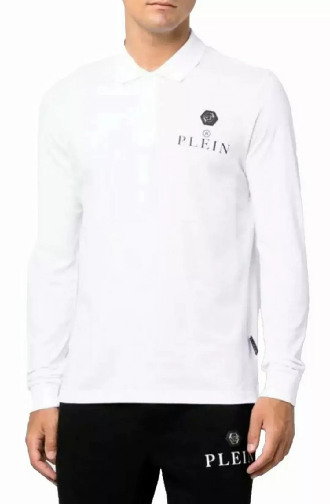 PHILIPP PLEIN Langarm-Poloshirt ikonische PP-Hexagon-Patch günstig online kaufen