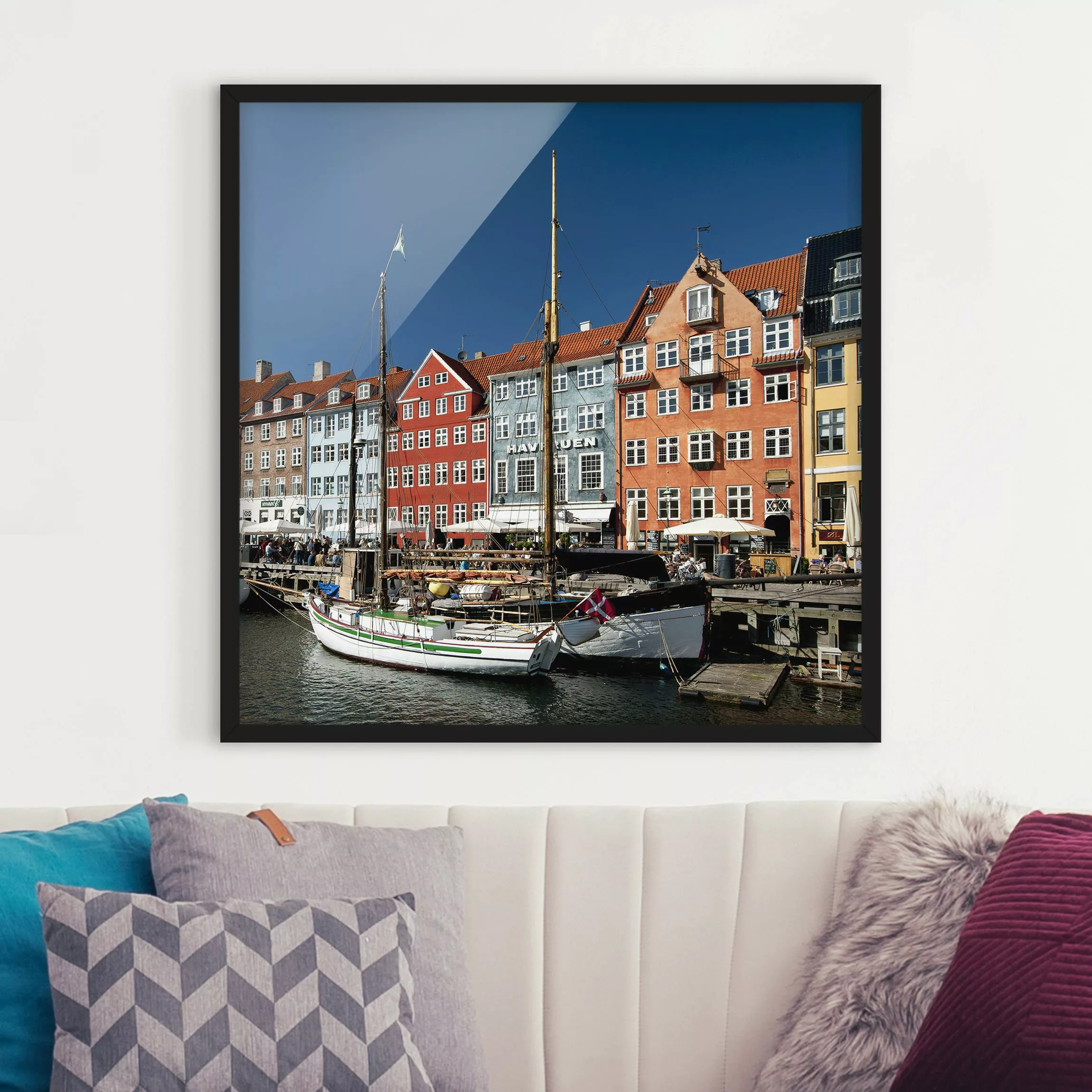 Bild mit Rahmen - Quadrat Hafen in Kopenhagen günstig online kaufen