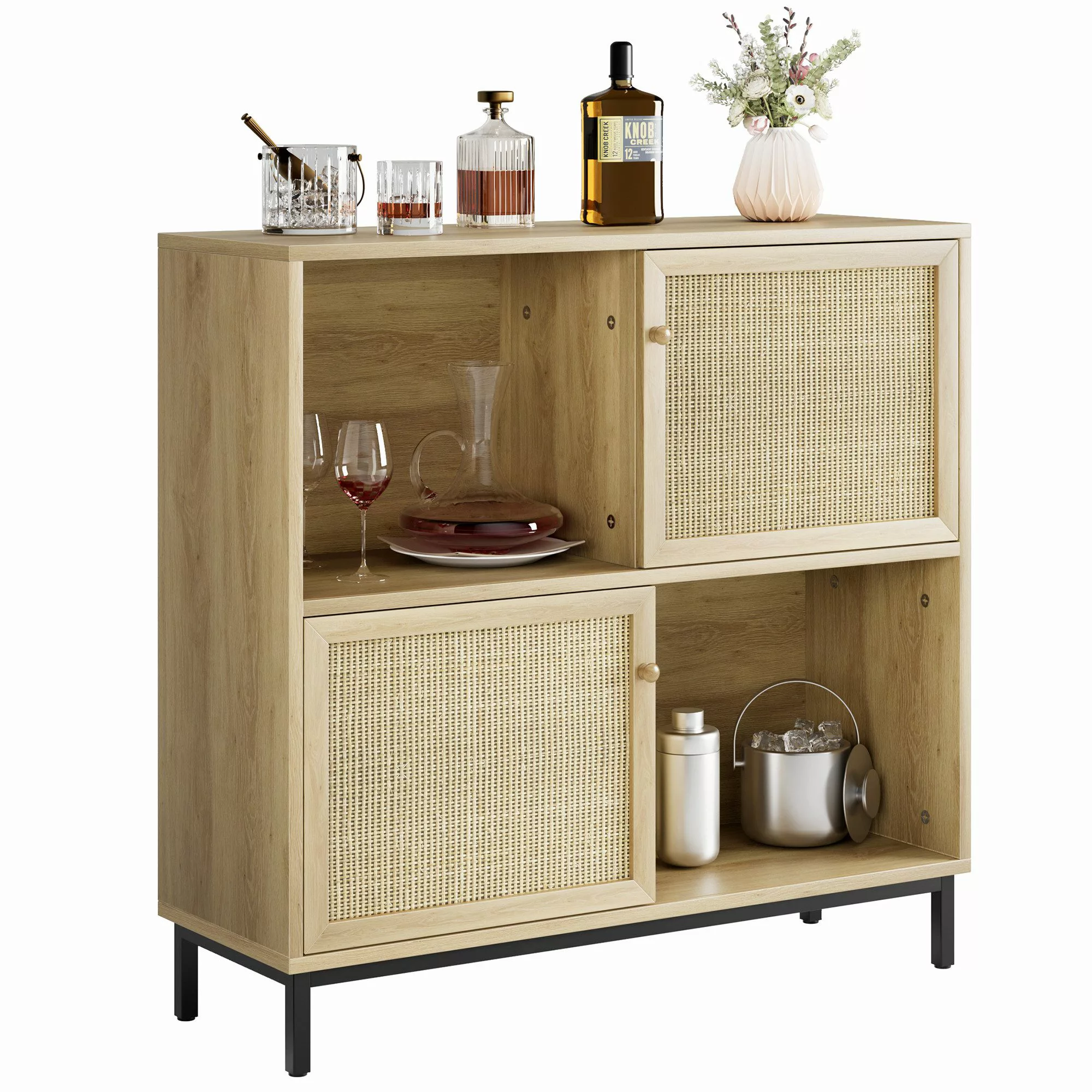 GarveeMore Beistellschrank Buffetschrank mit Stauraum, Rattan-Sideboard, günstig online kaufen