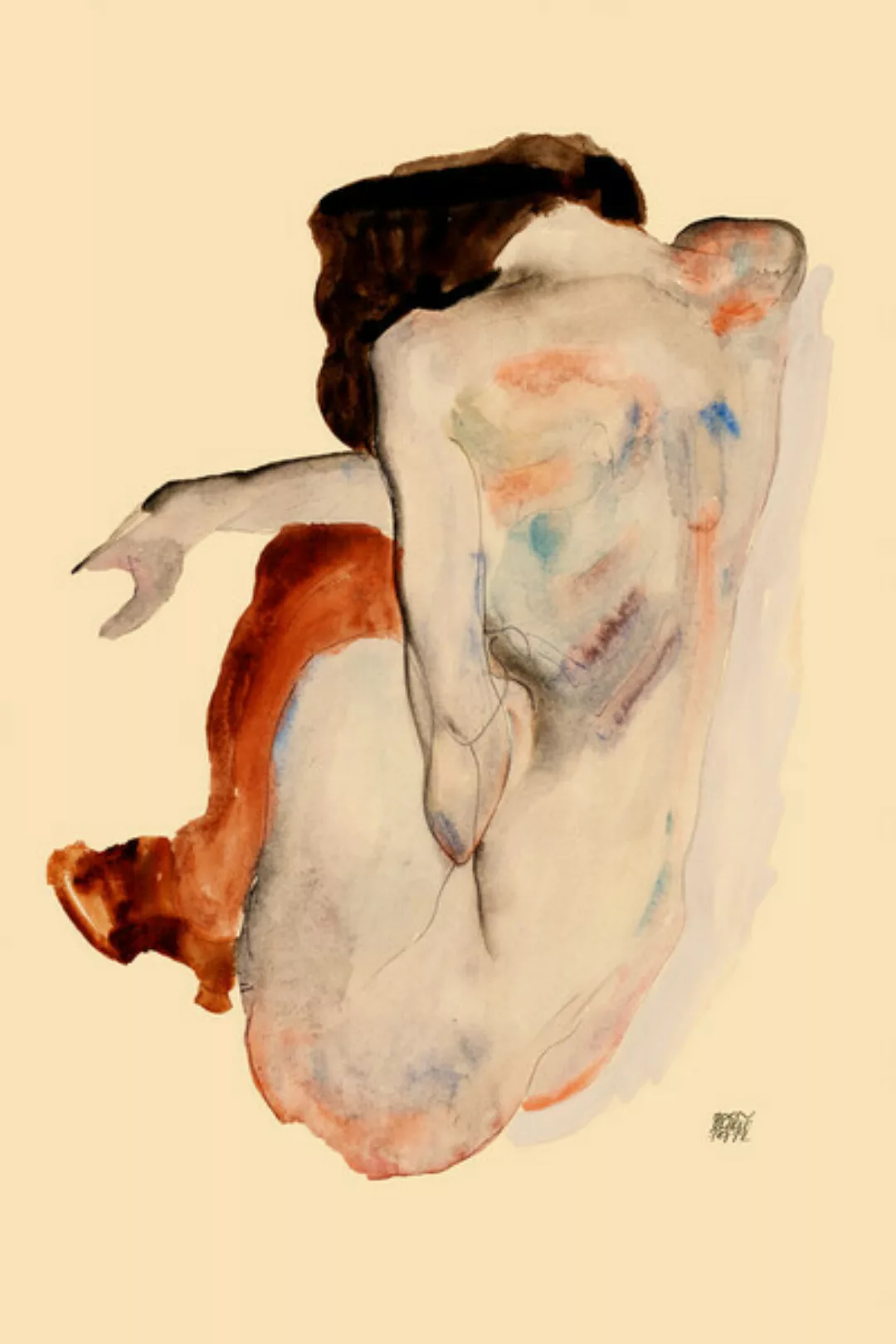 Poster / Leinwandbild - Egon Schiele: Crouching Nude In Shoes And Black Sto günstig online kaufen