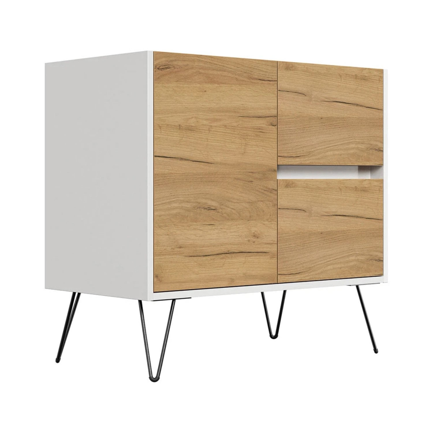 Posseik Sideboard Industrial C 2 Schubladen 1 Tür 80 cm Weiß Eiche Front günstig online kaufen