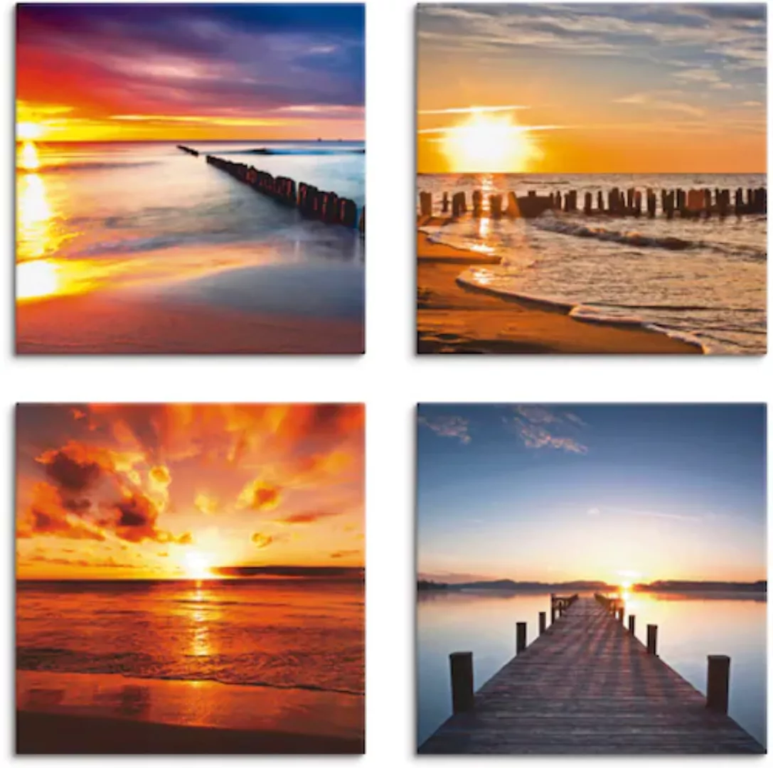 Artland Leinwandbild "Ostsee Strand Sonne Sonnenuntergang", Strand, (4 St.) günstig online kaufen