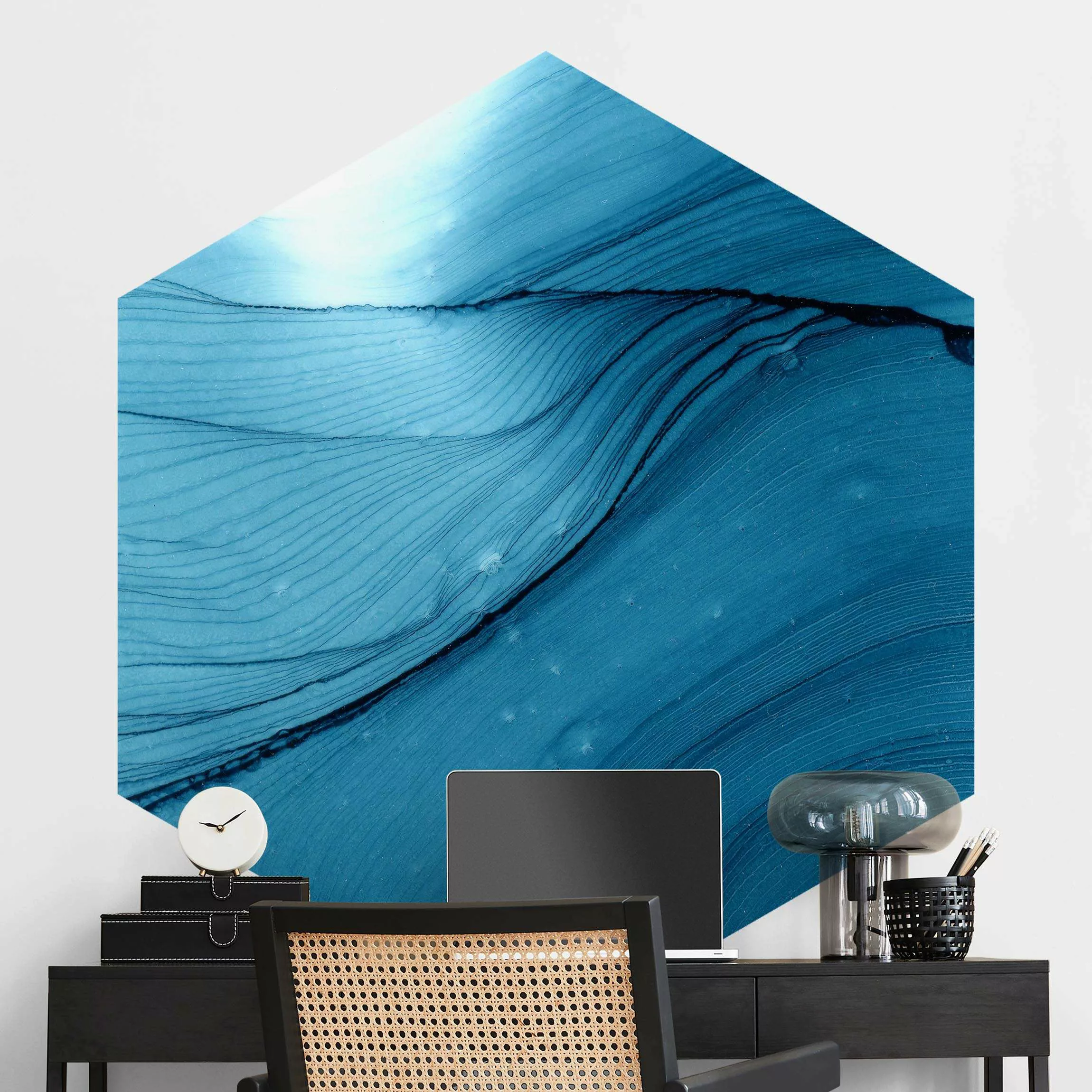 Hexagon Fototapete selbstklebend Meliertes Blau günstig online kaufen