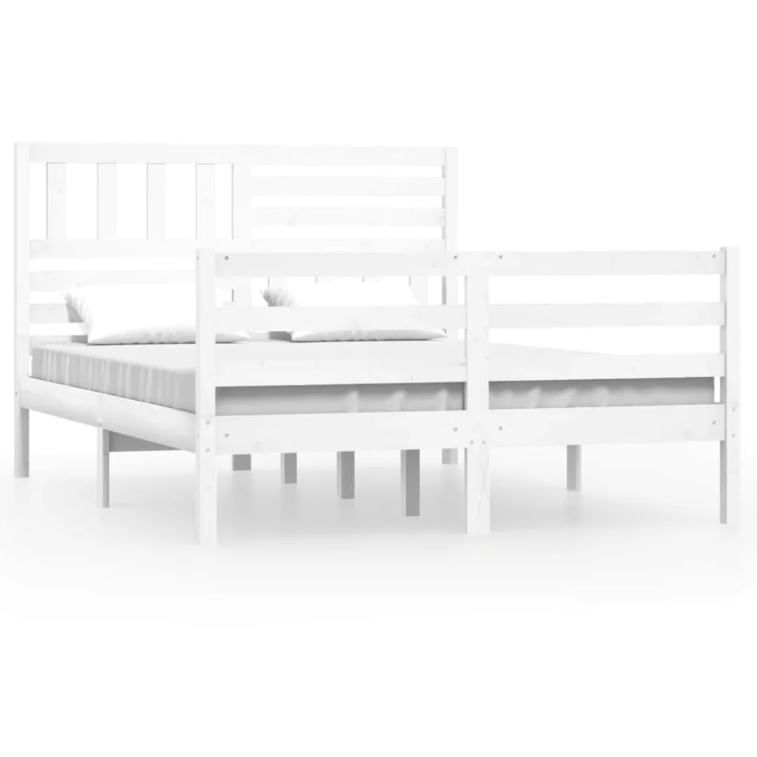 vidaXL Bettgestell Massivholzbett Weiß 140x190 cm Bett Bettrahmen Bettgeste günstig online kaufen