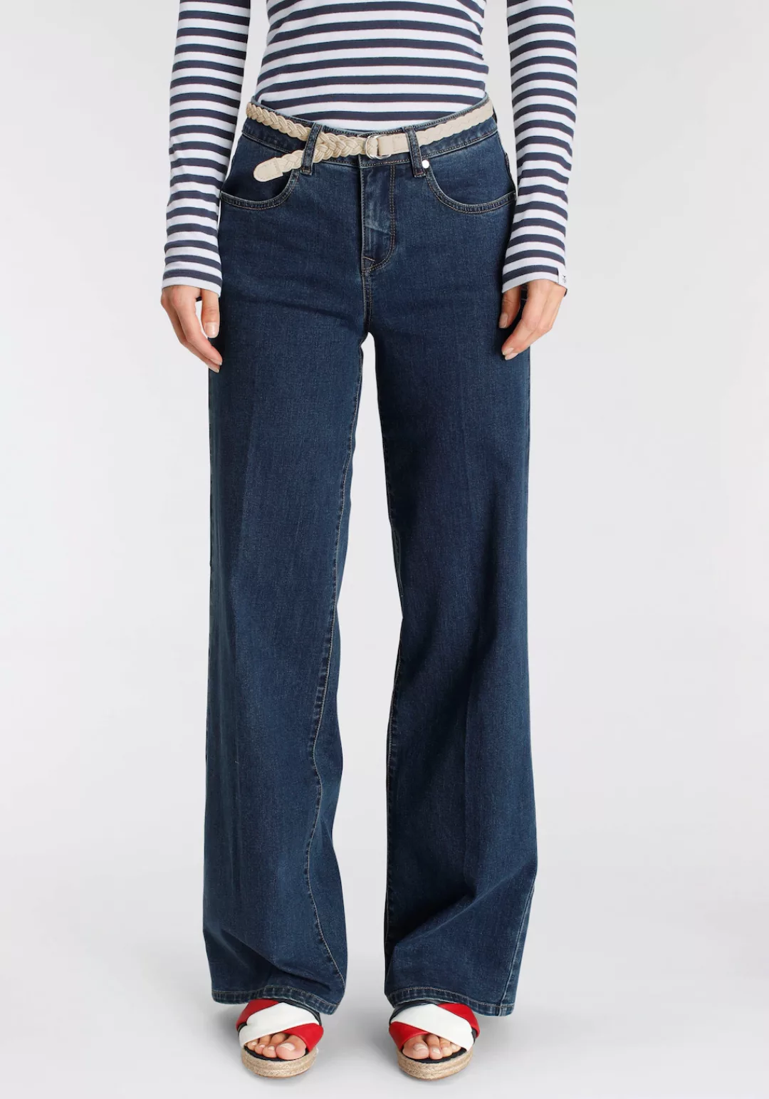 DELMAO Weite Jeans, (Set, 2 tlg., mit Gürtel), mit modischem Flechtgürtel - günstig online kaufen