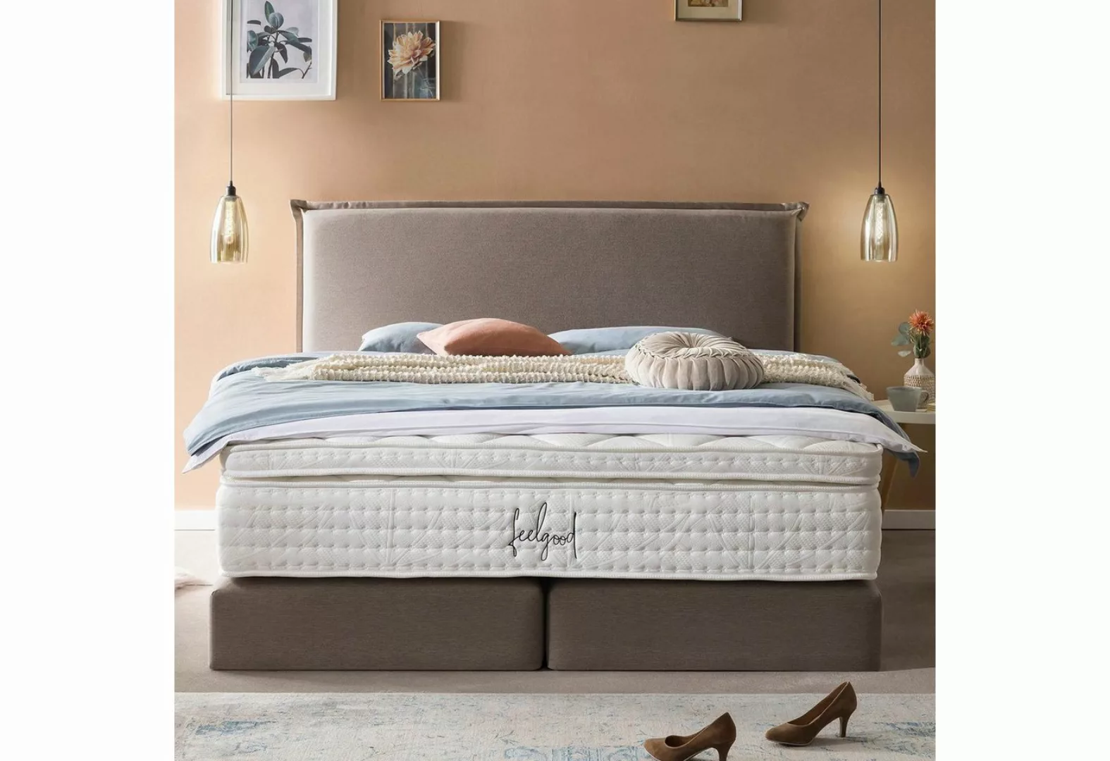 BettCo Boxspringbett London (in Nougat Webstoff, 200 x 200 cm), Kopfteil mi günstig online kaufen