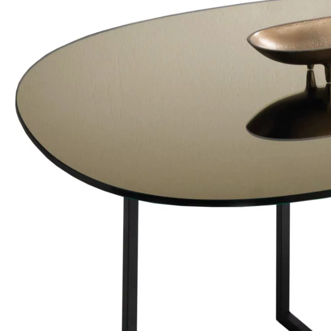 Glas Tisch oval aus Spiegelglas in Bronze Bügelgestell günstig online kaufen