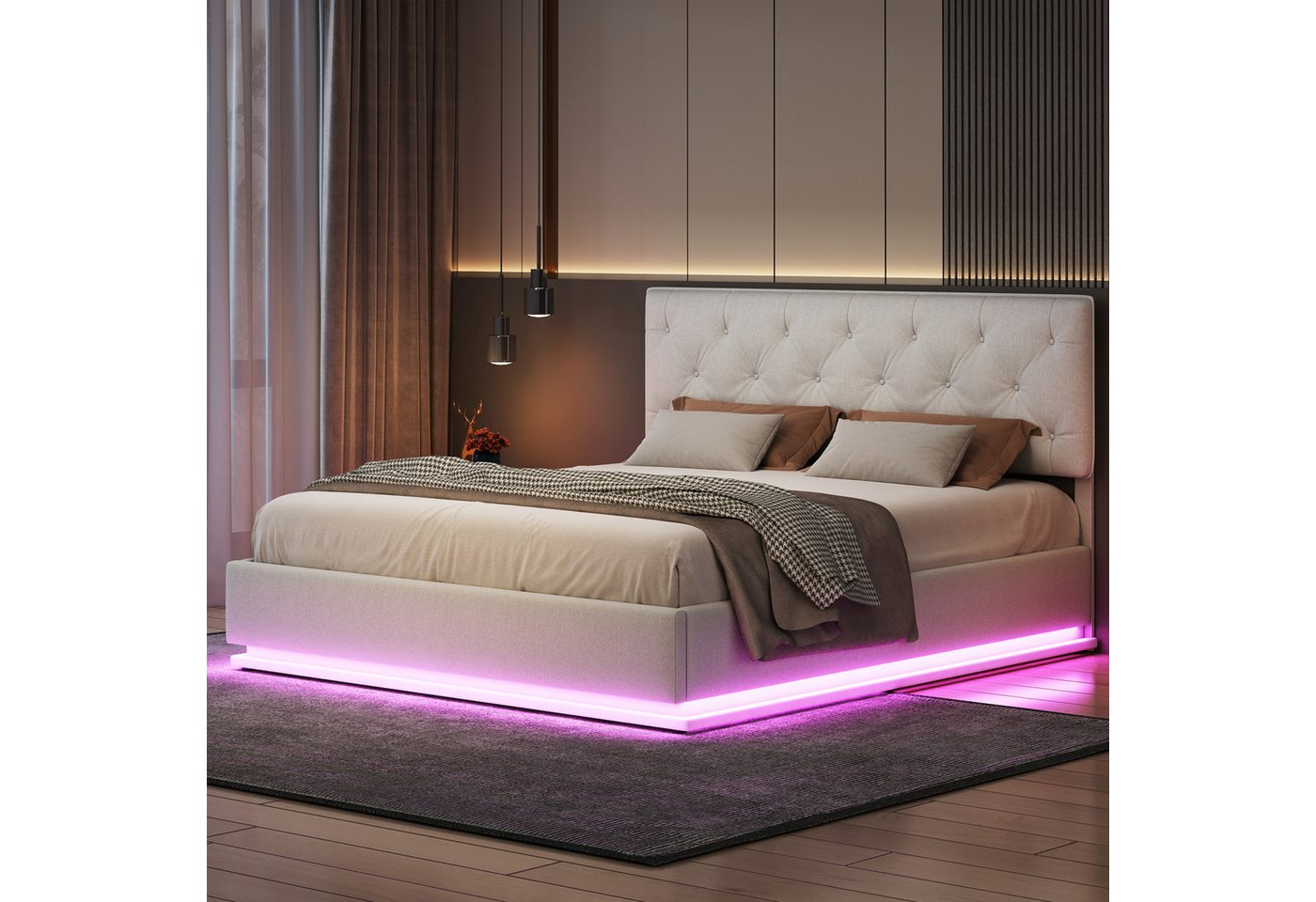 NMonet Polsterbett Doppelbett Stauraumbett (LED-Beleuchtung) (Verstellbares günstig online kaufen