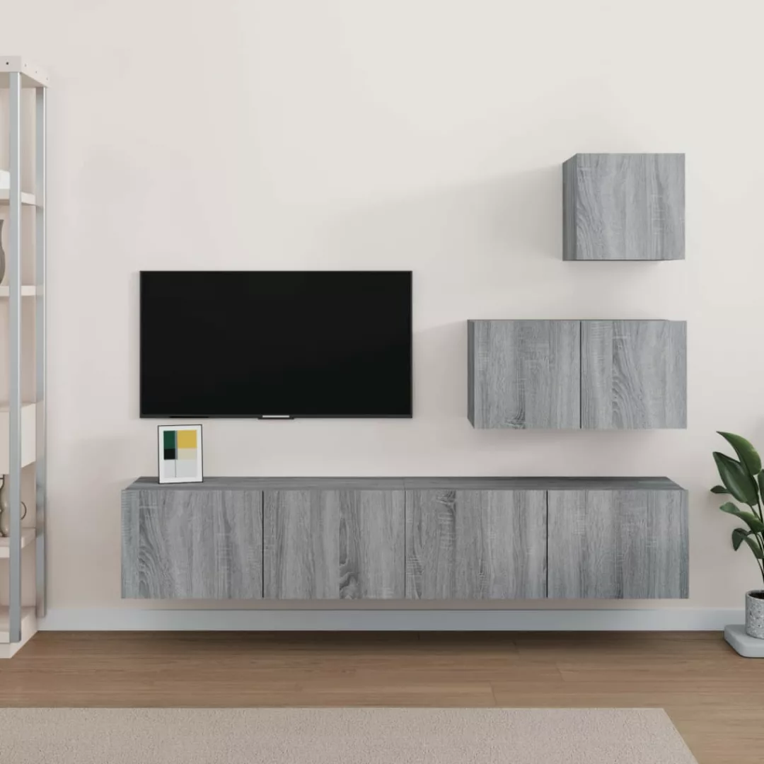 vidaXL TV-Schrank 4-tlg. TV-Schrank-Set Grau Sonoma Holzwerkstoff (4-St) günstig online kaufen