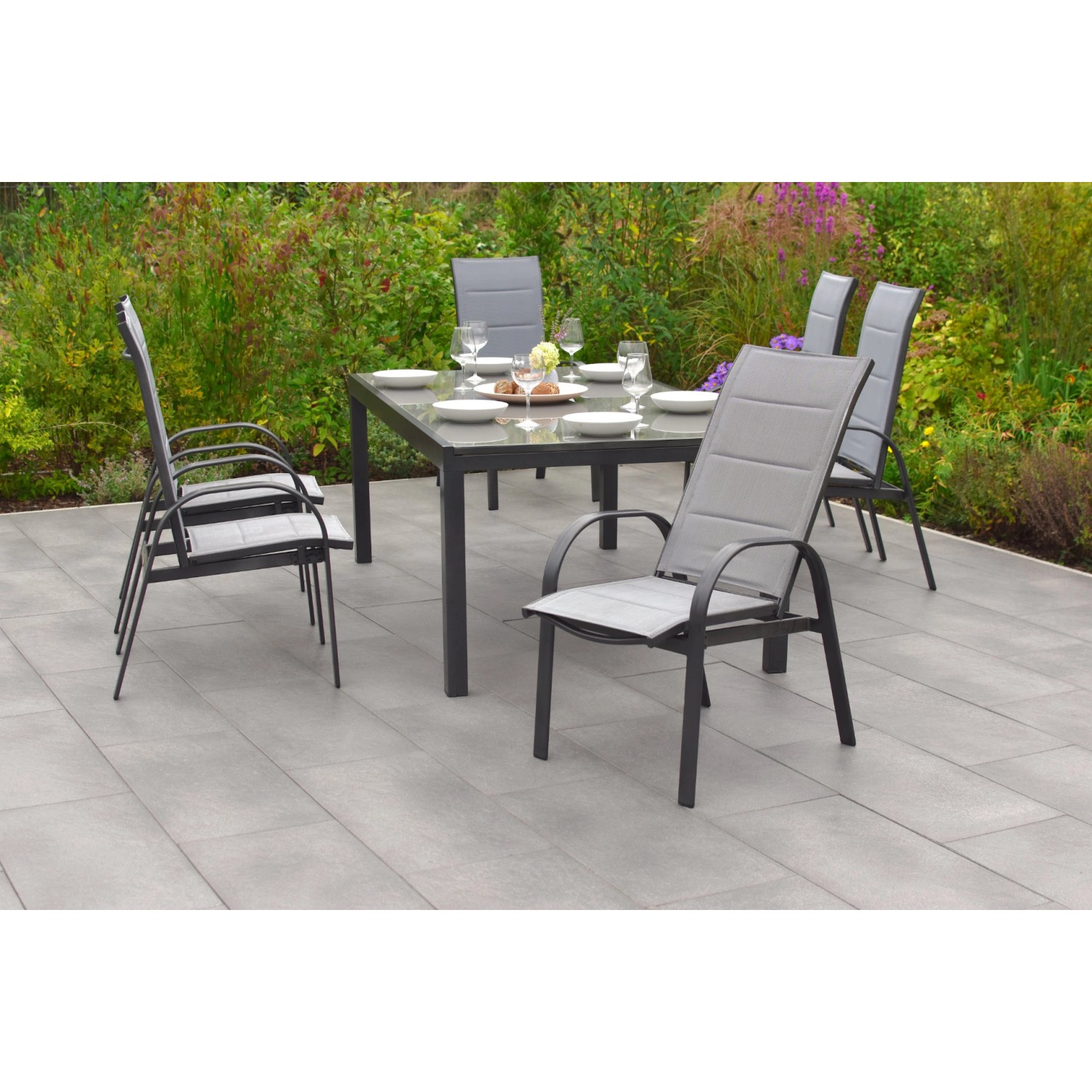 Merxx Marini Set 7-tlg. Semi-Gartentisch Ausziehbar 180/250 x 100 cm günstig online kaufen
