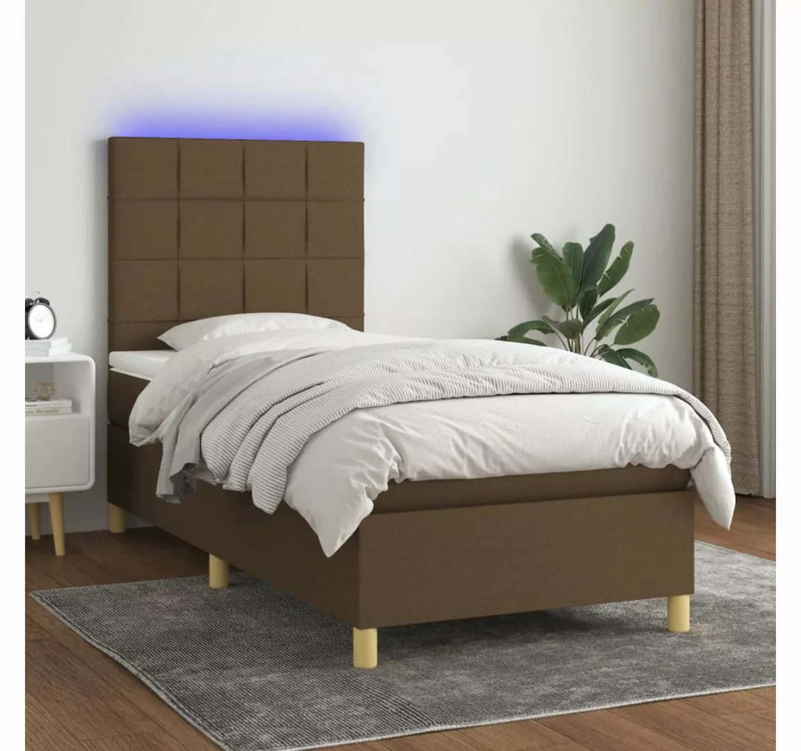 vidaXL Boxspringbett (90 x 190 cm, Quadrate, Braun), mit LED günstig online kaufen