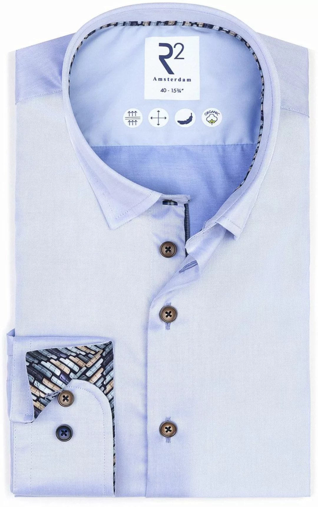 R2 Hemd Fine Twill Contrast Hellblau - Größe 39 günstig online kaufen