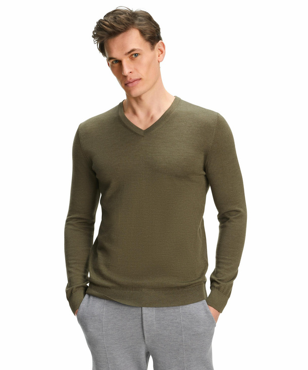 FALKE Herren Pullover V-Ausschnitt, L, Grün, Uni, Wolle, 60911-735804 günstig online kaufen