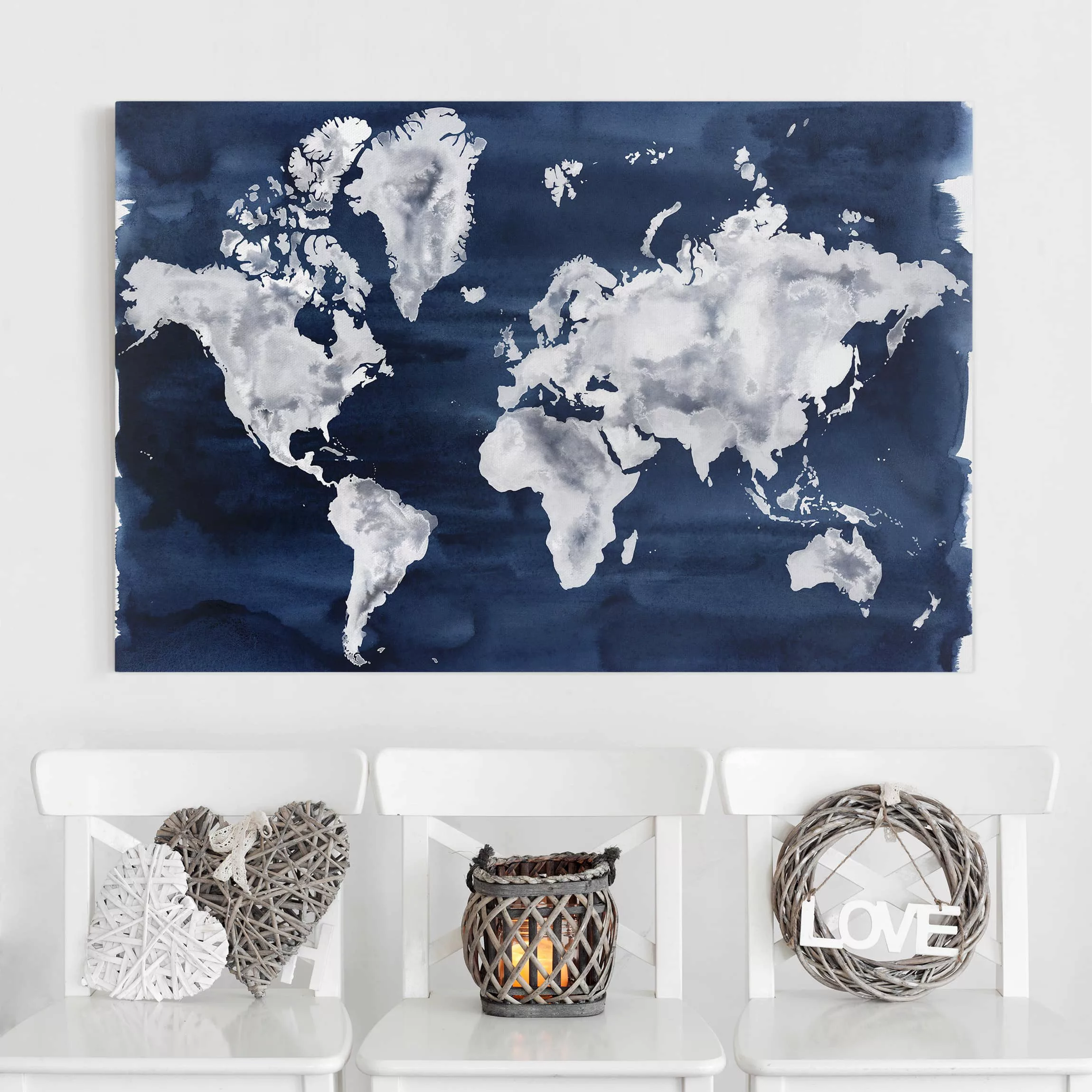 Leinwandbild Weltkarte - Querformat Wasser-Weltkarte dunkel günstig online kaufen