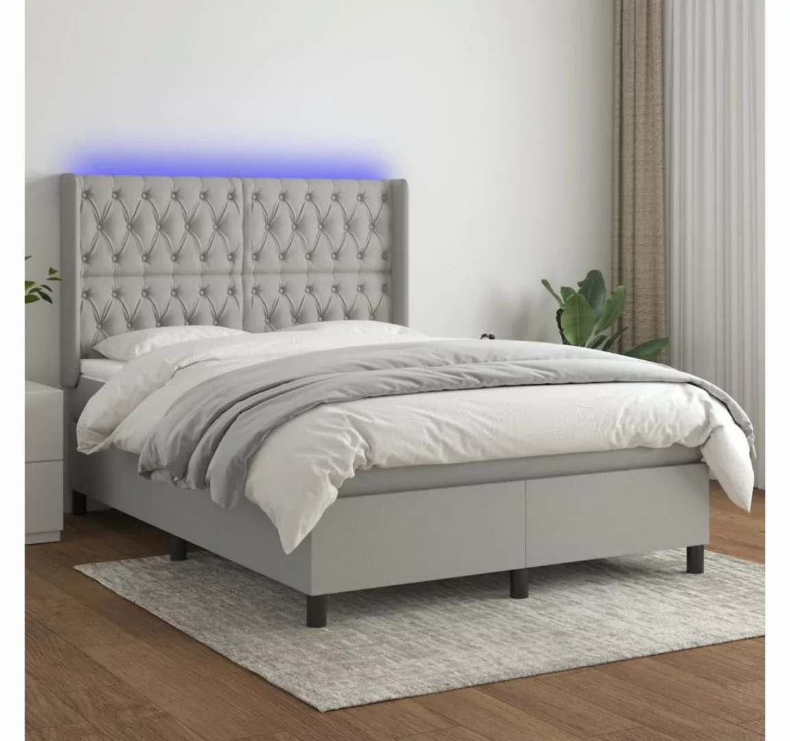 vidaXL Boxspringbett Boxspringbett mit Matratze LED Hellgrau 140x200 cm Sto günstig online kaufen