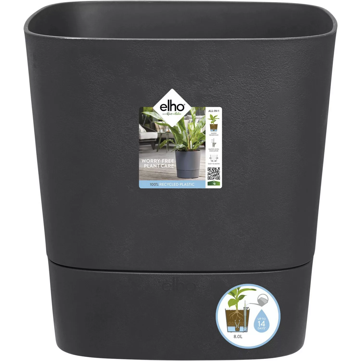 Elho Blumentopf Greensense Aqua Care Eckig 38,9 cm x 38 cm Holzkohlegrau günstig online kaufen