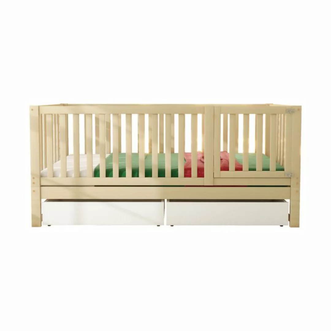 Flieks Kinderbett, Holzbett Einzelbett Rausfallschutz 2 Schubladen 90x200cm günstig online kaufen