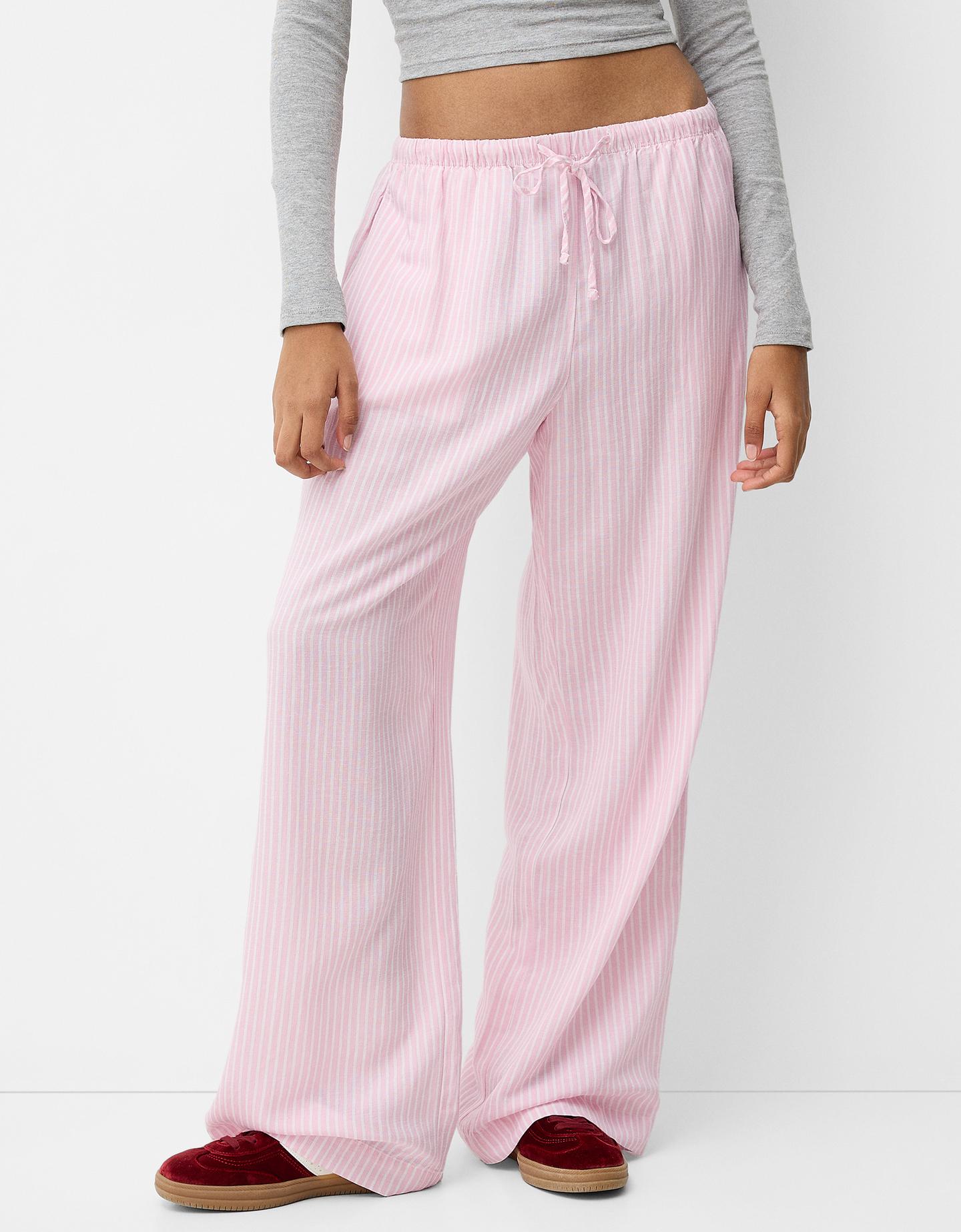 Bershka Straight-Fit Hose Mit Streifen Und Gummizugbund Damen S Rosa günstig online kaufen