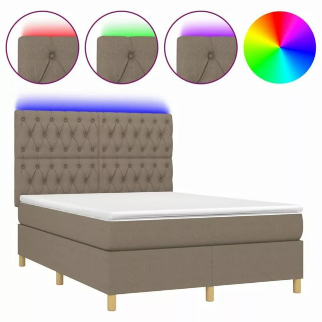 vidaXL Boxspringbett Boxspringbett mit Matratze LED Taupe 140x200 cm Stoff günstig online kaufen