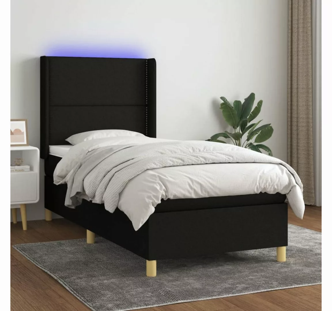 vidaXL Boxspringbett Boxspringbett mit Matratze LED Schwarz 80x200 cm Stoff günstig online kaufen