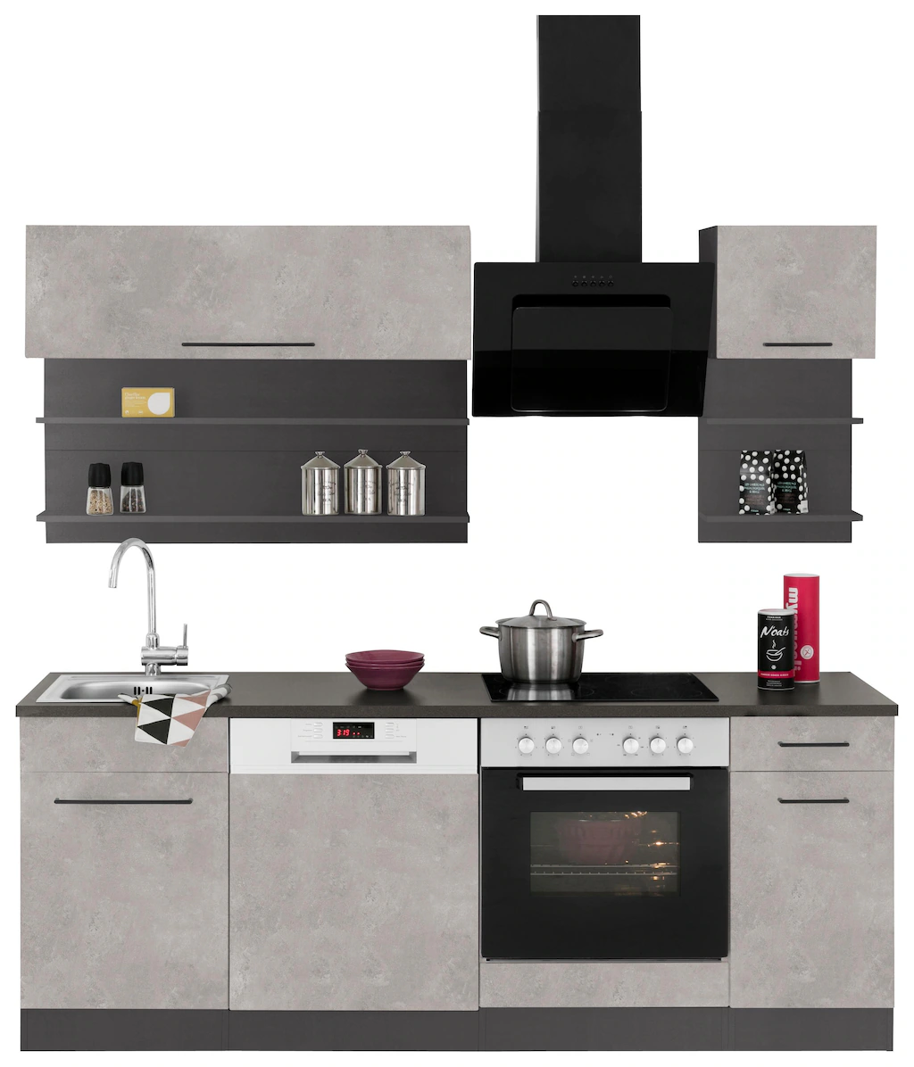 HELD MÖBEL Küchenzeile "Tulsa", mit E-Geräten, Breite 210 cm, schwarze Meta günstig online kaufen