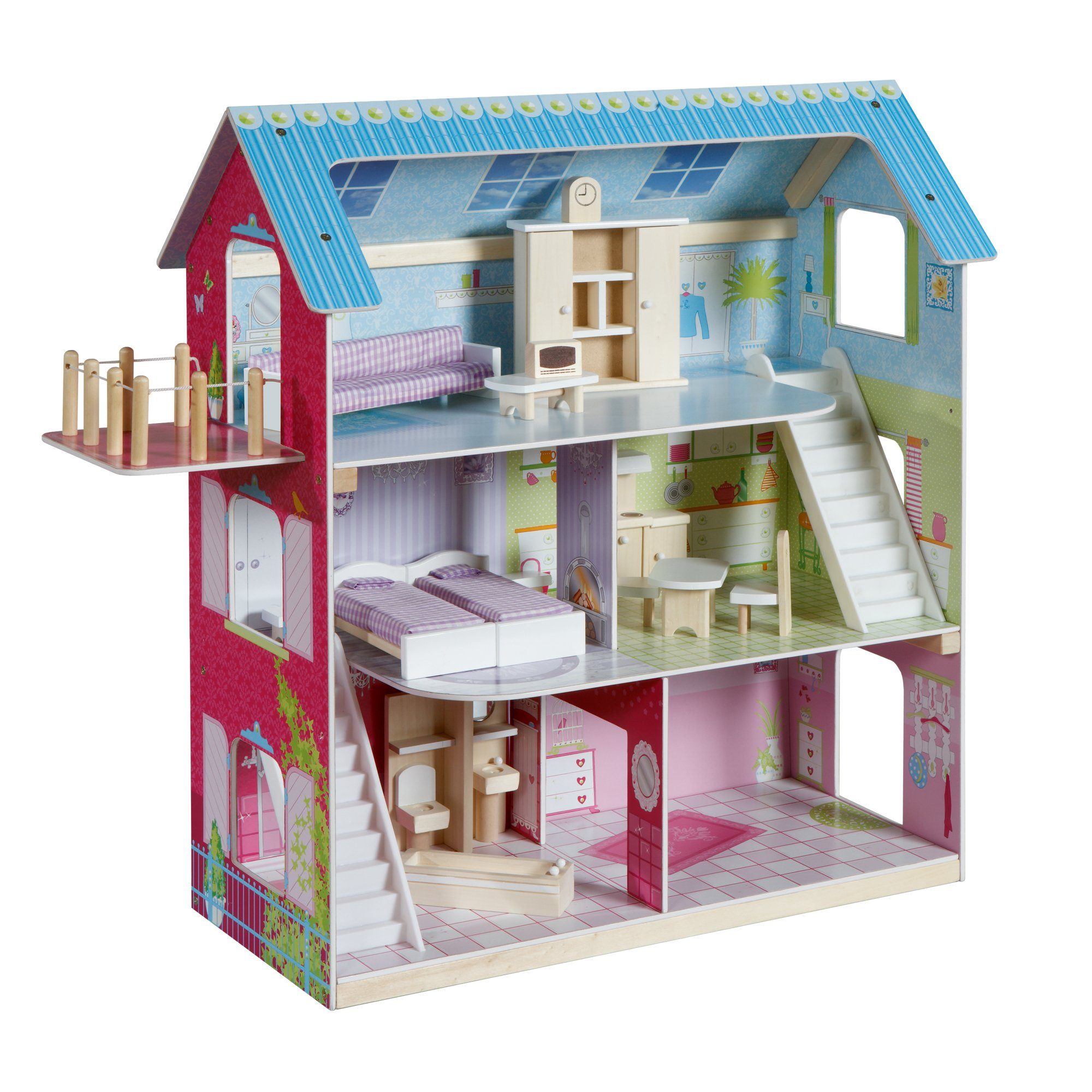roba® Puppenhaus inkl. Puppenmöbel, Puppenvilla, liebevoll günstig online kaufen
