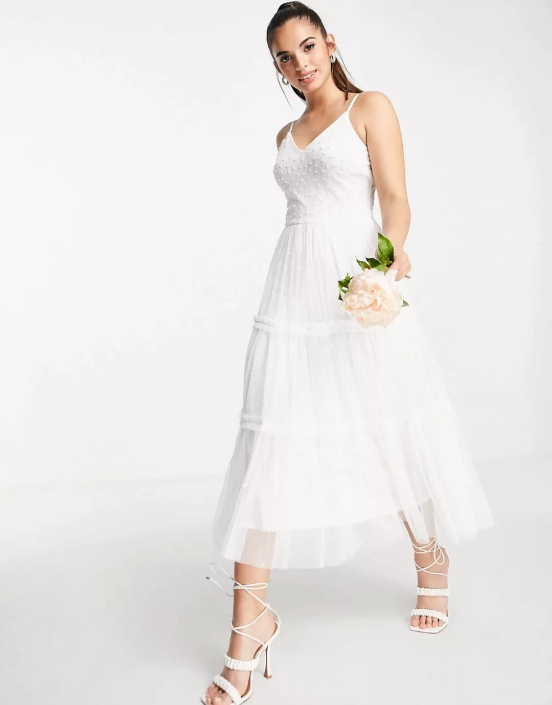 Frock and Frill – Bridal – Camisole-Midikleid in Elfenbein-Weiß günstig online kaufen