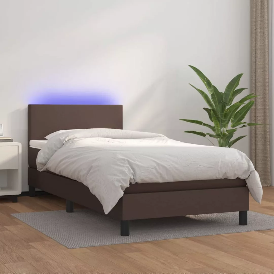 Vidaxl Boxspringbett Mit Matratze & Led Braun 80x200 Cm Kunstleder günstig online kaufen